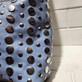 Moroccan Leather Tote – Soft Blue Studded Shoulder Bag | Handmade Boho Artisan Purse | Light Blue Shopper – Large & Small Sizes