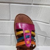 Handmade Moroccan Multicolor Leather Sandals For Women – Colorful Summer Flats – Boho Strappy Design – Traditional Artisan Slides
